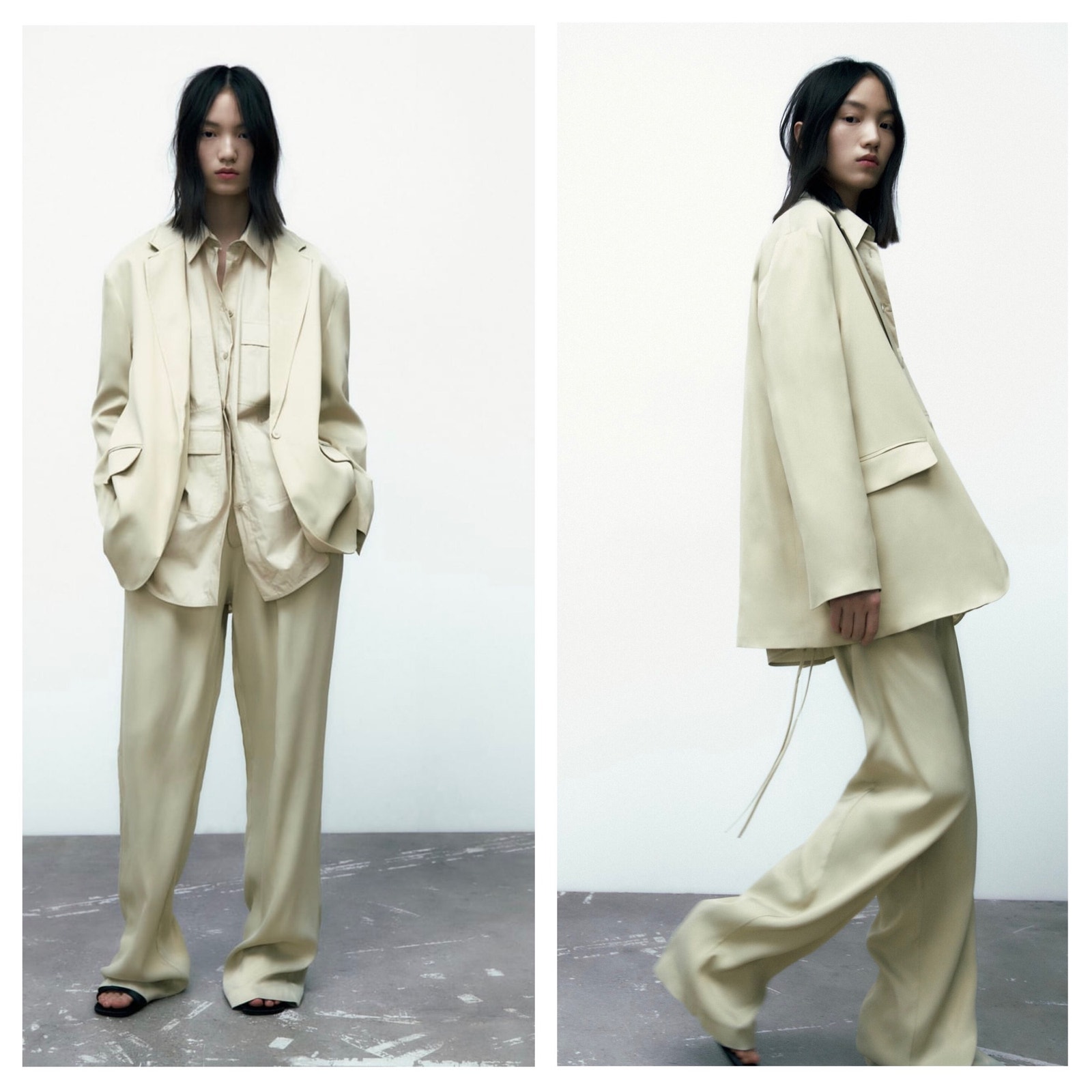 Zara Satin Blazer Size Medium Pistachio Green 2010/734 Oversized Boyfriend